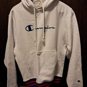 Champion White Hoodie with Blue Logo
